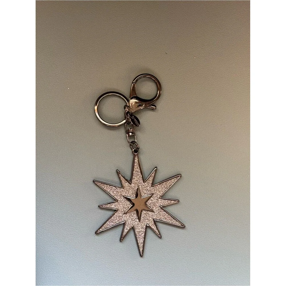 NWOT Express Starburst Glitter Keychain Bag Charm Gunmetal Silver Star Gift
